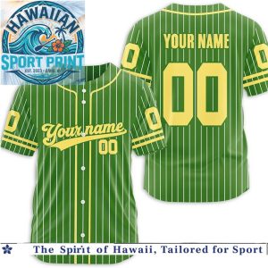 Green and Yellow Pinstripe Baseball Jersey Custom Name Number