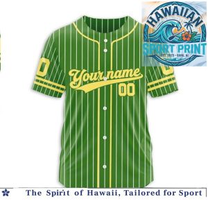 Green and Yellow Pinstripe Baseball Jersey Custom Name Number