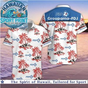 Groupama FDJ Blue Red Palm Tree Beach Button Down Shirt