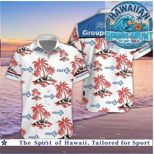 Groupama FDJ Blue Red Palm Tree Beach Button Down Shirt
