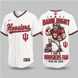 Indiana Hoosiers Mascot Damn Right Fan Win Or Lose Baseball Jersey