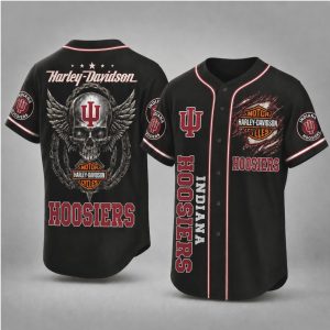 Indiana Hoosiers Motor Skull Wings Biker Style Baseball Jersey