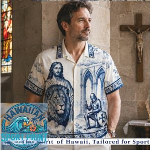 Jesus Lion and Knight Armor Cathedral Faith Hawaiian Shirt