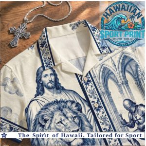 Jesus Lion and Knight Armor Cathedral Faith Hawaiian Shirt