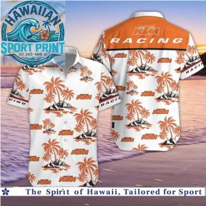 KTM Racing Motorcycles Palm Trees Beach Hawaiian Shirt