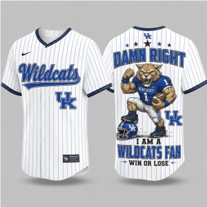 Kentucky Wildcats Mascot Damn Right Fan Win Or Lose Baseball Jersey