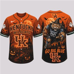 Kentucky Wildcats Mascot Spooky Halloween Go Big Blue Baseball Jersey