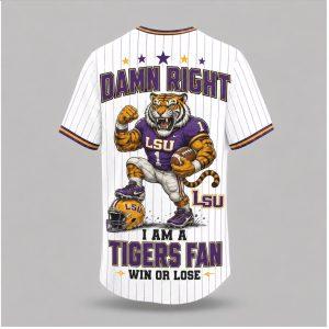 LSU Tigers Mascot Damn Right Fan Win Or Lose Baseball Jersey