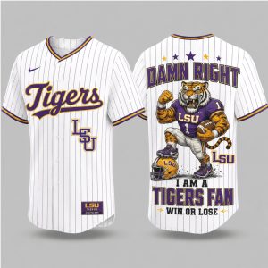 LSU Tigers Mascot Damn Right Fan Win Or Lose Baseball Jersey