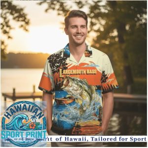 Largemouth Bass Fishing Sunset Dock Lake Hawaiian Shirt