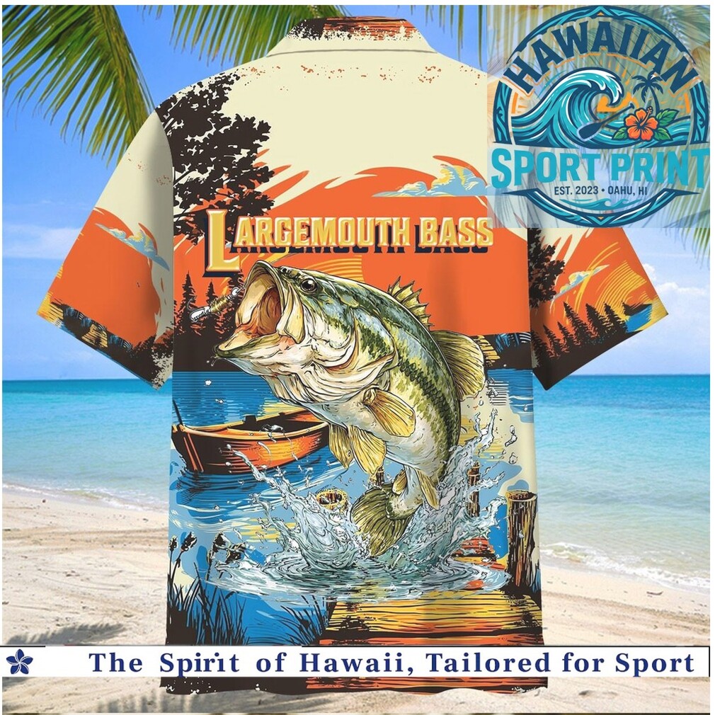 Largemouth Bass Fishing Sunset Dock Lake Hawaiian Shirt Largemouth Bass Fishing Sunset Dock Lake Hawaiian Shirt