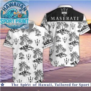 Maserati Logo Palm Trees Tropical Beach Hawaiian Shirt