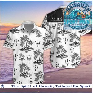 Maserati Logo Palm Trees Tropical Beach Hawaiian Shirt