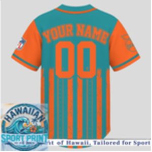 Miami Dolphins Teacher Flag Heartbeat Custom Baseball Jersey