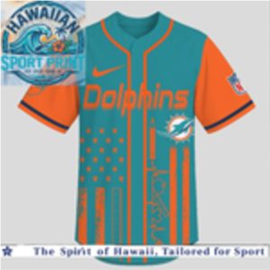 Miami Dolphins Teacher Flag Heartbeat Custom Baseball Jersey