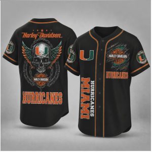 Miami Hurricanes Biker Skull Wings Motorcycle Style Baseball Jersey