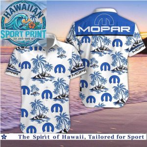 Mopar Auto Parts Cars Palm Trees Beach Hawaiian Shirt
