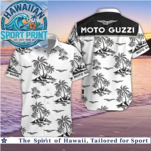 Moto Guzzi Logo Palm Trees Tropical Beach Hawaiian Shirt
