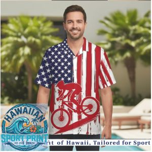 Mountain Bike Cycling American Flag Red Silhouette Hawaiian Shirt