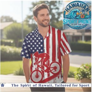 Mountain Bike Cycling American Flag Red Silhouette Hawaiian Shirt