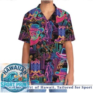 Neon Cowboy Skull Western Cactus Neon Party Hawaiian Shirt