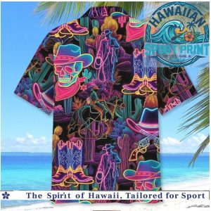 Neon Cowboy Skull Western Cactus Neon Party Hawaiian Shirt