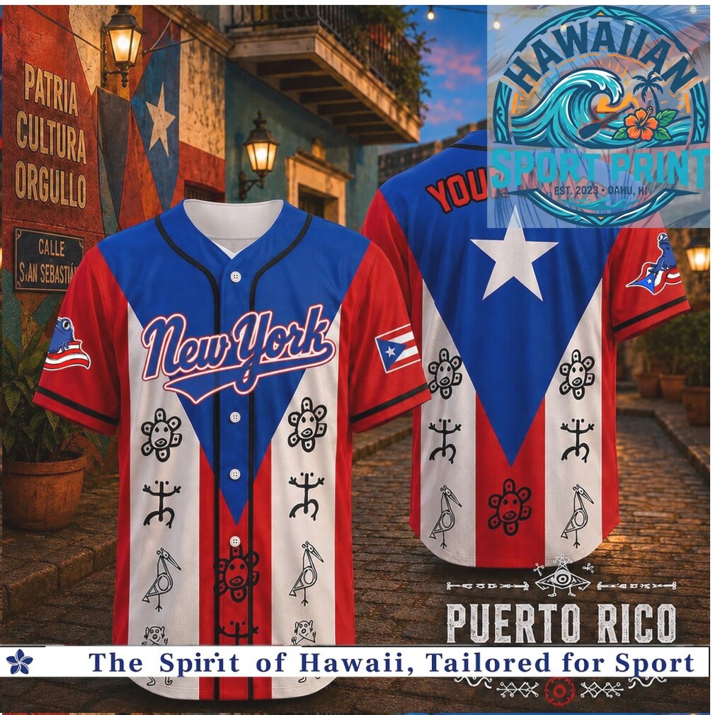 New York Puerto Rico Heritage Night Taino Symbols Custom Baseball Jersey New York Puerto Rico Heritage Night Taino Symbols Custom Baseball Jersey