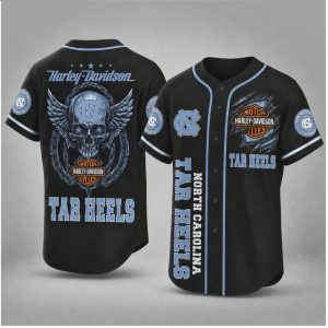 North Carolina Tar Heels Biker Skull Wings Motorcycle Style Baseball Jersey