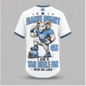 North Carolina Tar Heels Ram Mascot Damn Right Fan Baseball Jersey