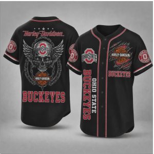 Ohio State Buckeyes Biker Skull Wings Motorcycle Style Baseball Jersey Ohio State Buckeyes Biker Skull Wings Motorcycle Style Baseball Jersey