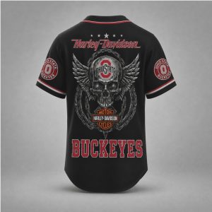 Ohio State Buckeyes Biker Skull Wings Motorcycle Style Baseball Jersey