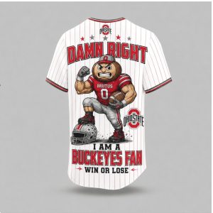 Ohio State Buckeyes Brutus Mascot Damn Right Fan Baseball Jersey Ohio State Buckeyes Brutus Mascot Damn Right Fan Baseball Jersey