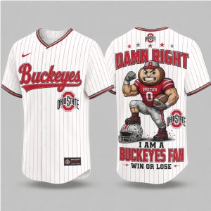 Ohio State Buckeyes Brutus Mascot Damn Right Fan Baseball Jersey