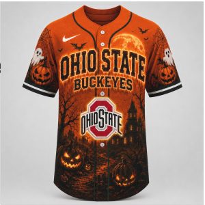 Ohio State Buckeyes Mascot Spooky Halloween Baseball Jersey Ohio State Buckeyes Mascot Spooky Halloween Baseball Jersey