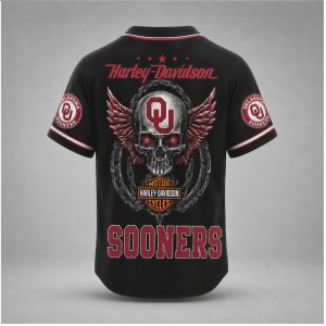 Oklahoma Sooners Biker Skull Wings Motorcycle Style Baseball Jersey