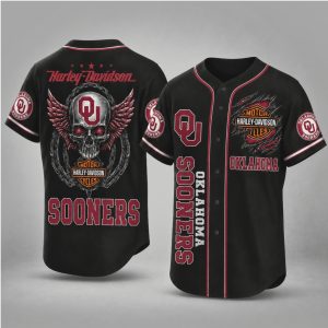 Oklahoma Sooners Biker Skull Wings Motorcycle Style Baseball Jersey