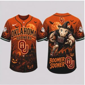 Oklahoma Sooners Mascot Spooky Halloween Boomer Baseball Jersey Oklahoma Sooners Mascot Spooky Halloween Boomer Baseball Jersey