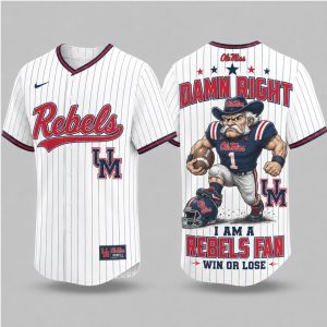 Ole Miss Rebels Mascot Damn Right Fan Win Or Lose Baseball Jersey