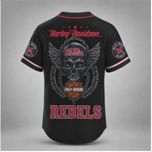 Ole Miss Rebels Winged Skull Motorcycle Style Baseball Jersey