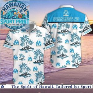 Olympique de Marseille Football Club Tropical Palm Tree Beach Hawaiian Shirt