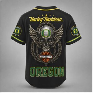 Oregon Ducks Biker Skull Wings Motorcycle Style Baseball Jersey