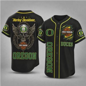 Oregon Ducks Biker Skull Wings Motorcycle Style Baseball Jersey