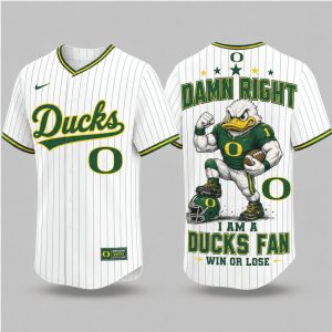 Oregon Ducks Mascot Damn Right Fan Win Or Lose Baseball Jersey
