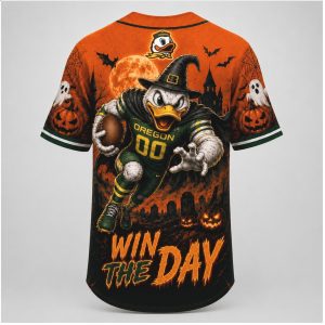 Oregon Ducks Mascot Win The Day Spooky Halloween Baseball Jersey