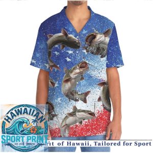 Patriotic Catfish Fishing Star Spangled Hawaiian Shirt