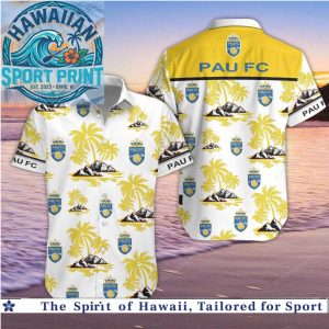 Pau FC Soccer Team Yellow Tropical Palm Tree Beach Hawaiian Shirt