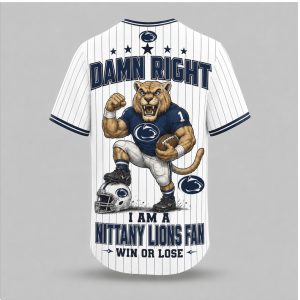 Penn State Nittany Lions Mascot Damn Right Fan Baseball Jersey Penn State Nittany Lions Mascot Damn Right Fan Baseball Jersey