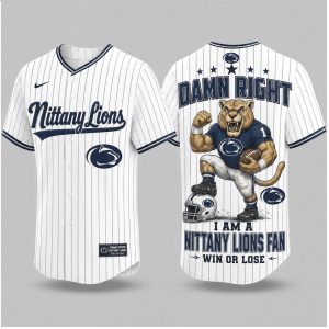 Penn State Nittany Lions Mascot Damn Right Fan Baseball Jersey