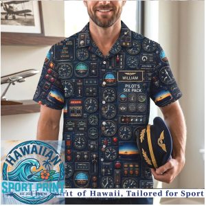 Pilot Six Pack Aviation Airplane Cockpit Instruments Hawaiian Shirt