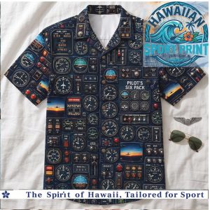Pilot Six Pack Aviation Airplane Cockpit Instruments Hawaiian Shirt